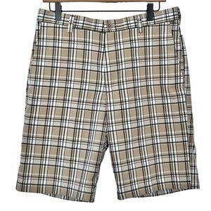 Haggar Cool 18® Pro Simple Plaid Golf Short Regular Fit Men’s SZ 32 Tan